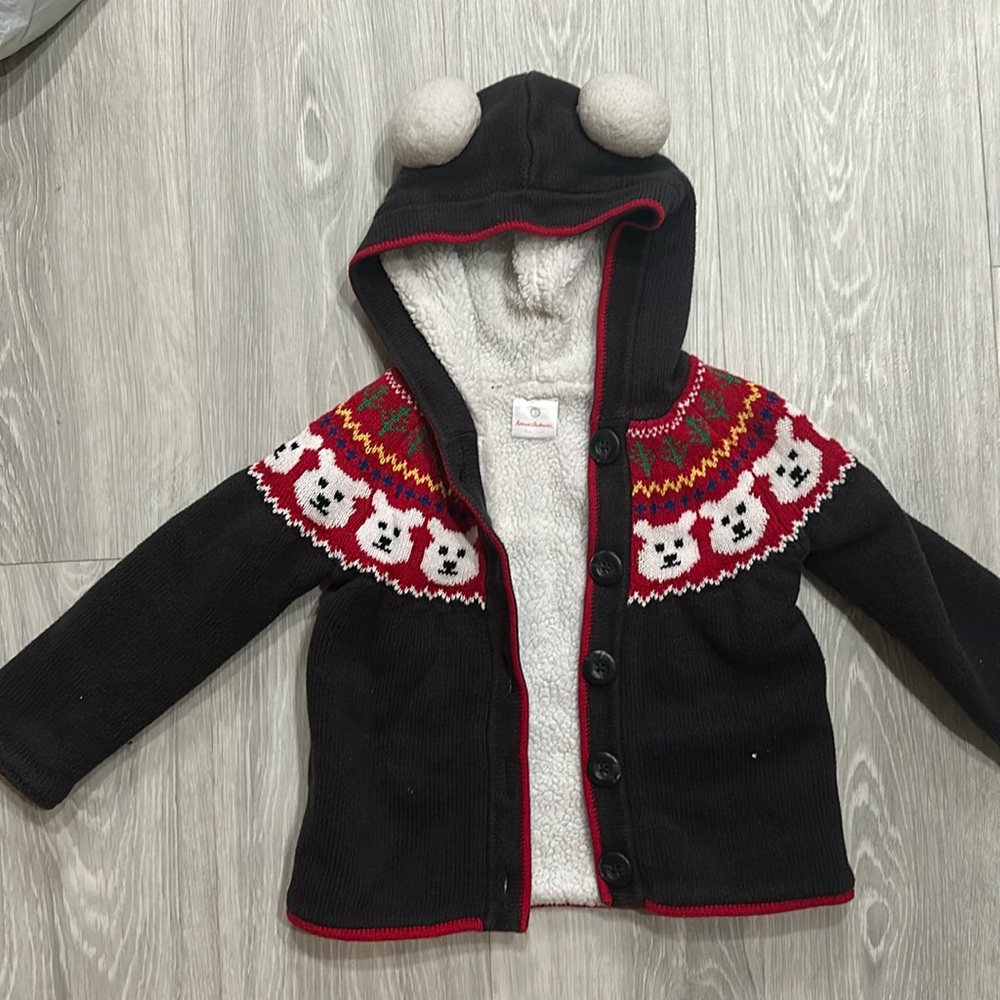Hannah Andersson button up fleece lined bear jacket! Size 85/2